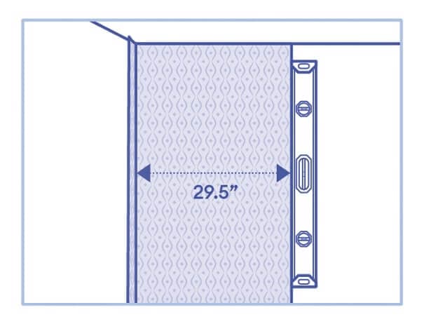 Drawing demonstrating how to start applying peel and stick wallpaper