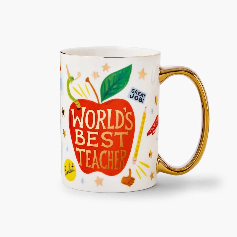 Rifle Paper Co. World's Best Teacher Mug, Thanksgiving Teacher Gifts