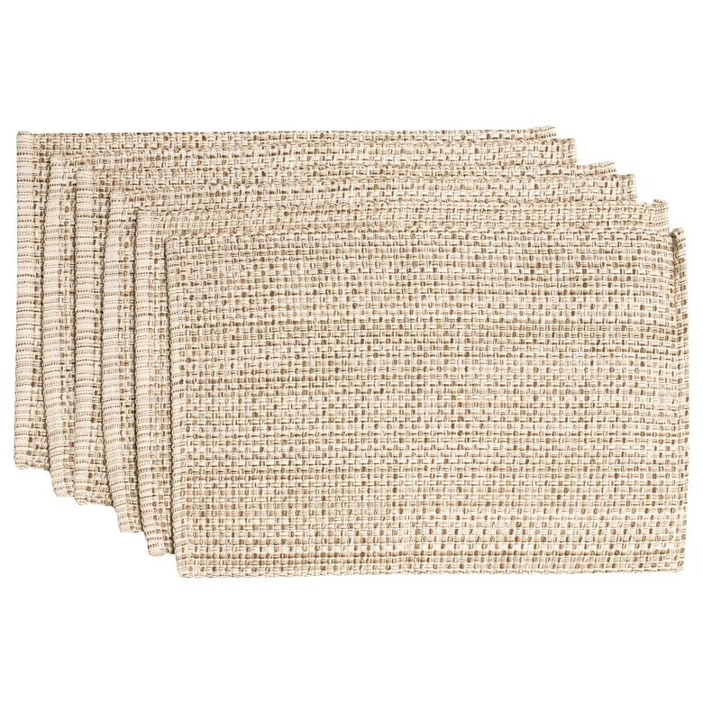 Sweet Home Collection 100% Cotton Placemats for Dining Room Rectangle Two Tone Woven Fabric 13" x 19" Soft Durable Table Mat Set, Set of 6, Eggshell