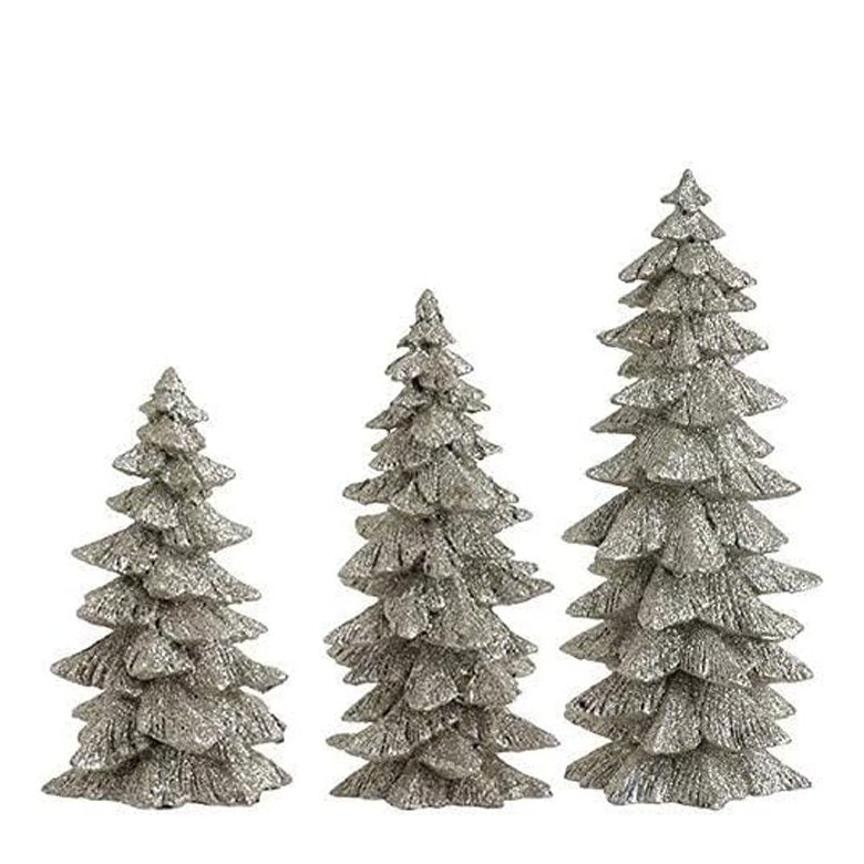 Set of 3 Silver Glittered Christmas Trees- 6.25 inches to 9.5 inches Tall