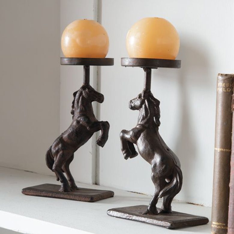 Rustic Horse Candle Holder Set of 2