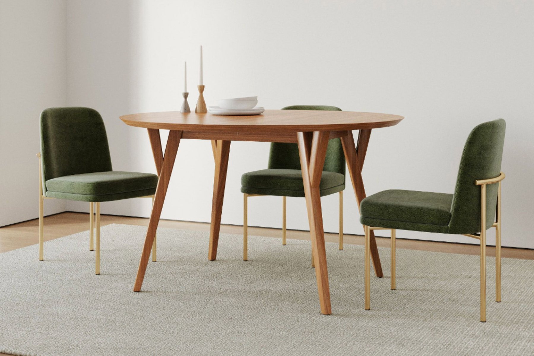 dining sets for small spaces, modern wood table with green velvet chairs