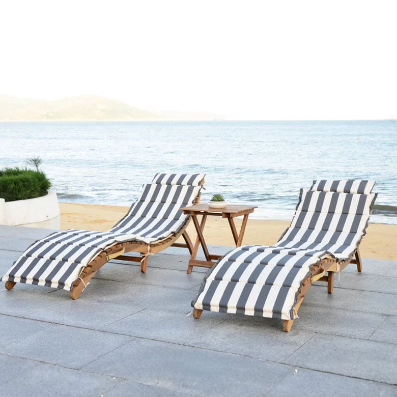 Srimayi Outdoor Acacia Chaise Lounge with Table