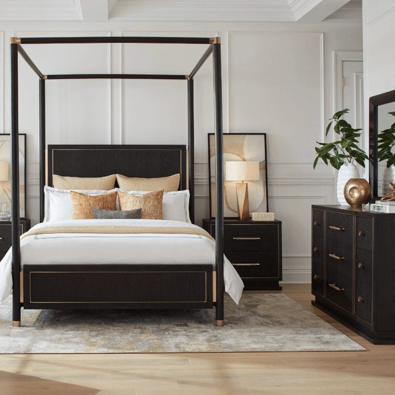 canopy bed and dresser in a bedroom, bedroom furniture sets