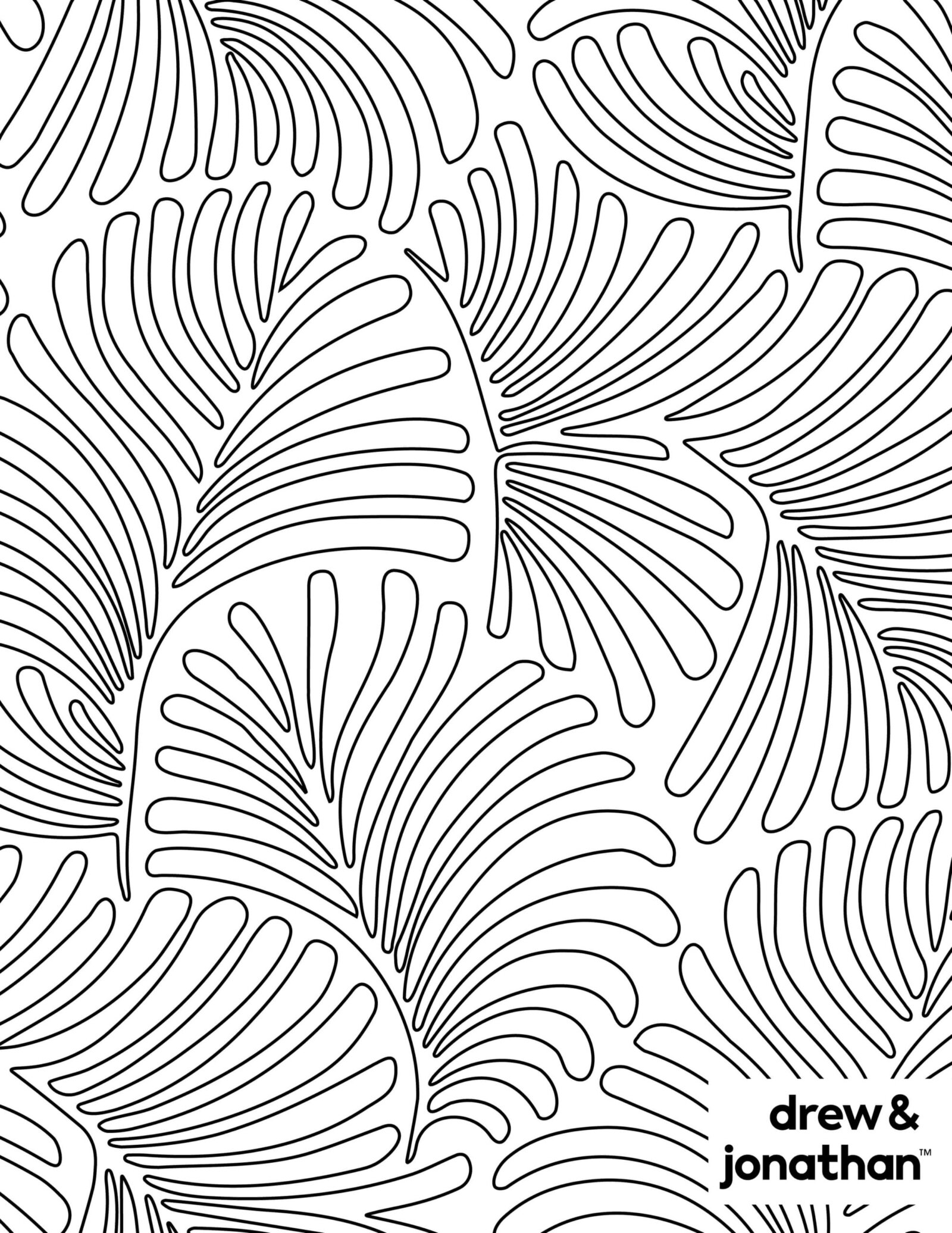 Light gray palm leaf pattern with flowing, curved lines.