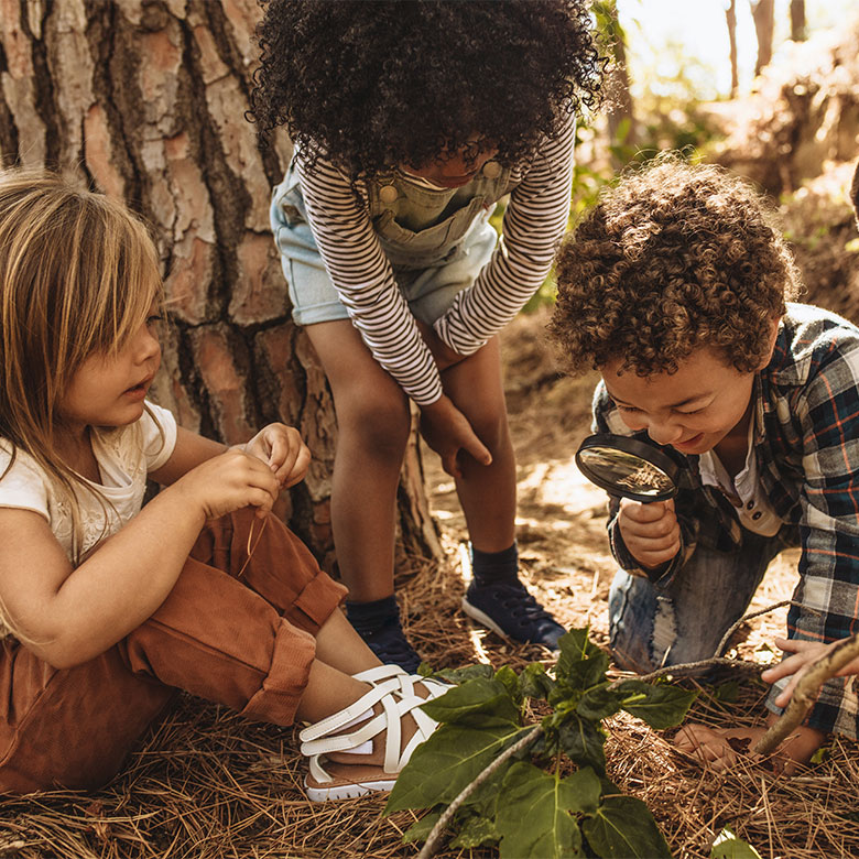 kids on a nature scavenger hunt