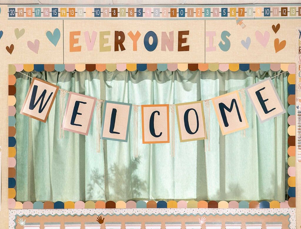 back to school bulletin board everyone is welcome here