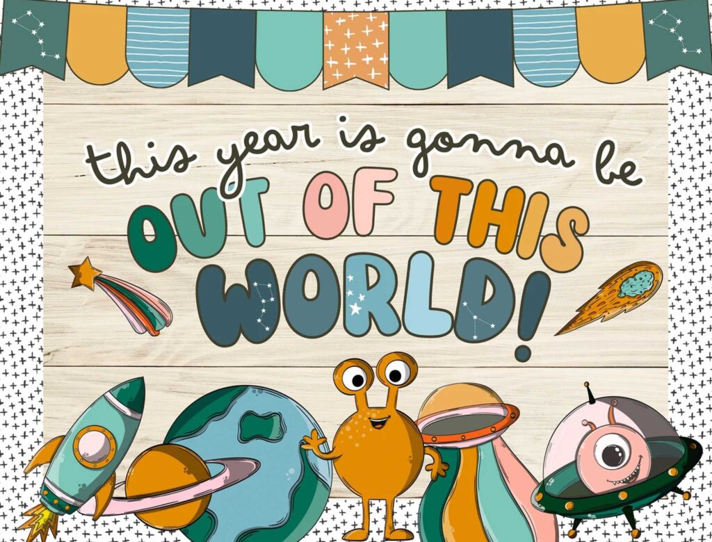 back to school bulletin board out of this world theme space
