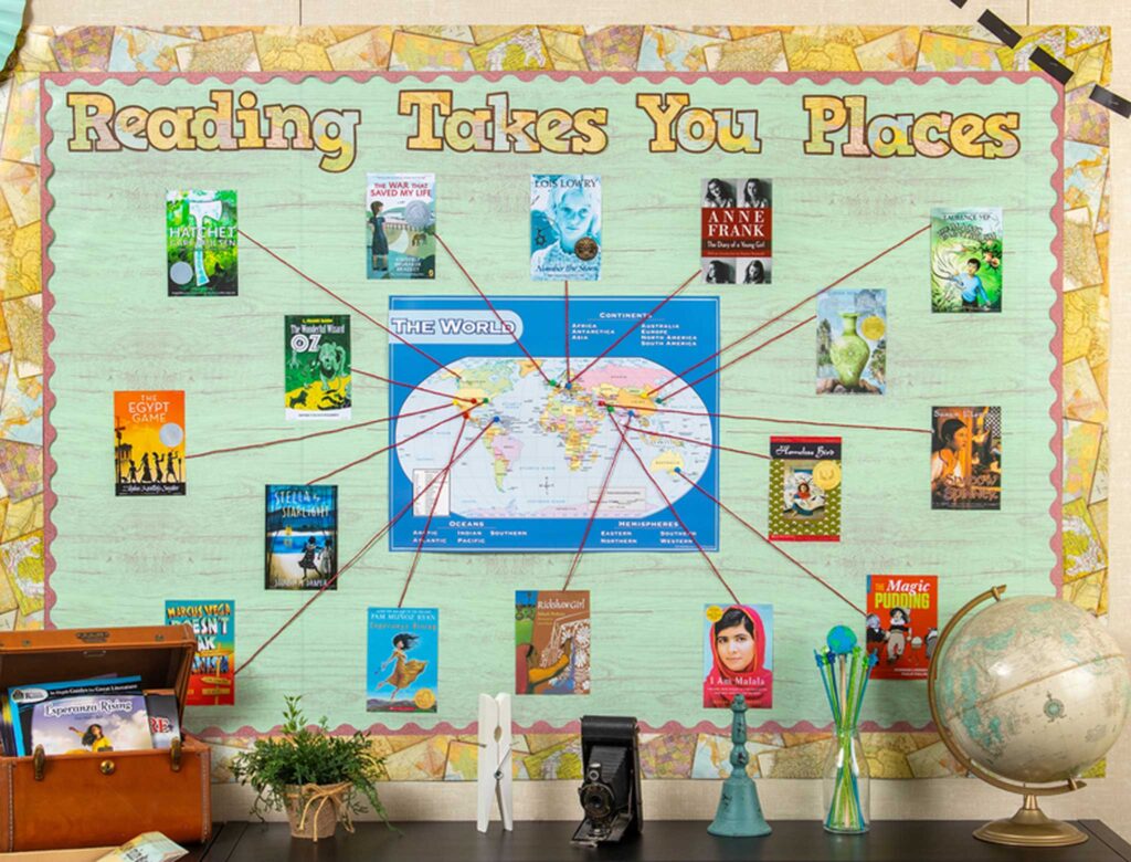 traveling back to school bulletin board around the world