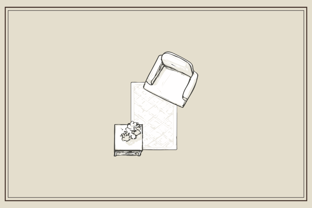 petite room drawing layout with rug
