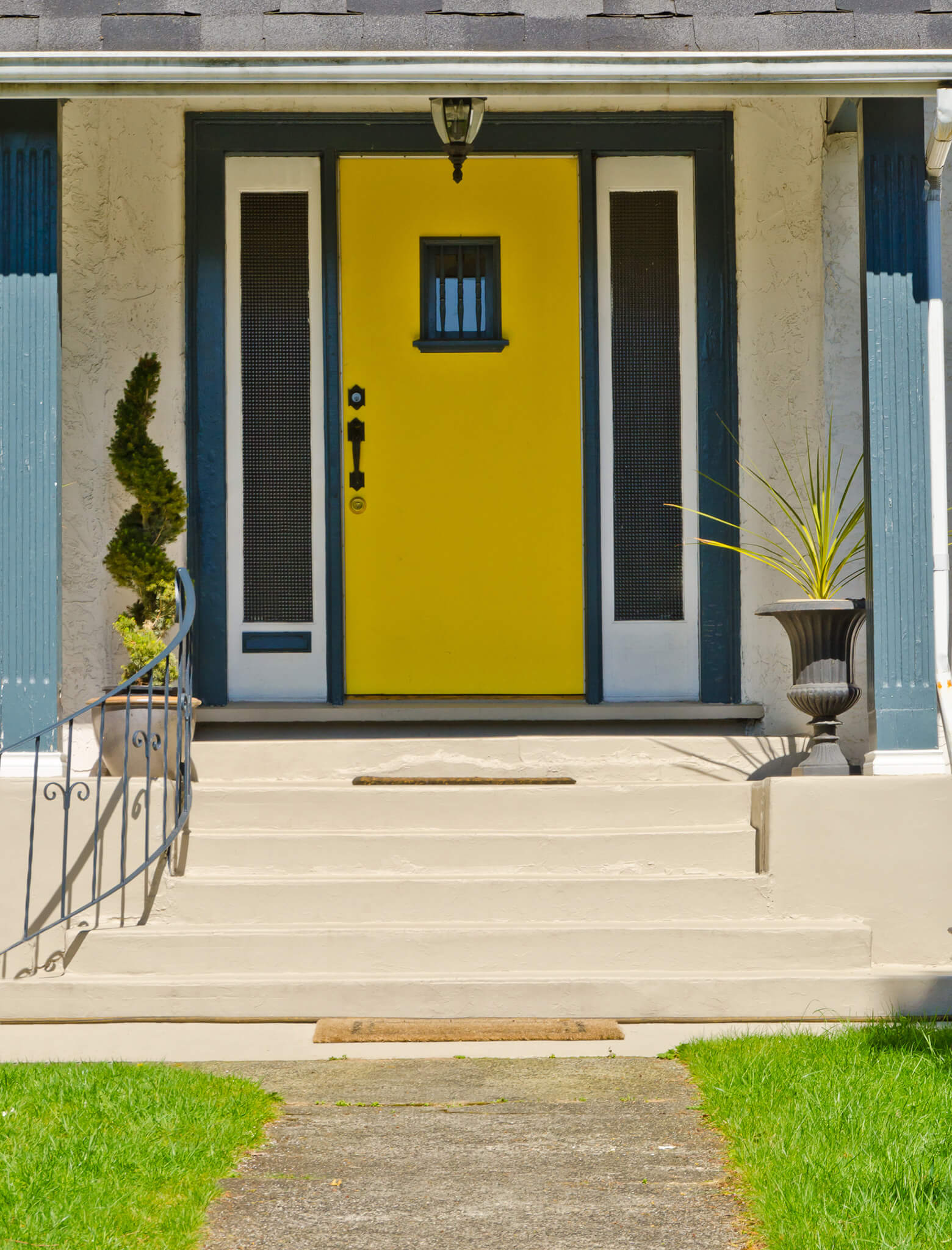 modern house exterior ideas, yellow front door