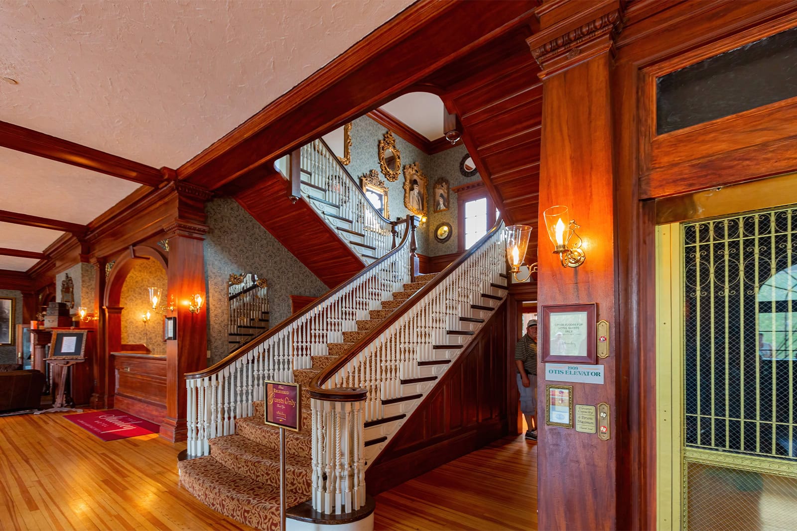 main lobby staircase at the Stanley Hotel where ghost sightings are often reported