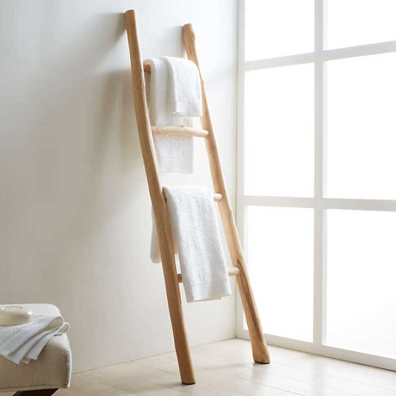 teak ladder for small bathroom storage