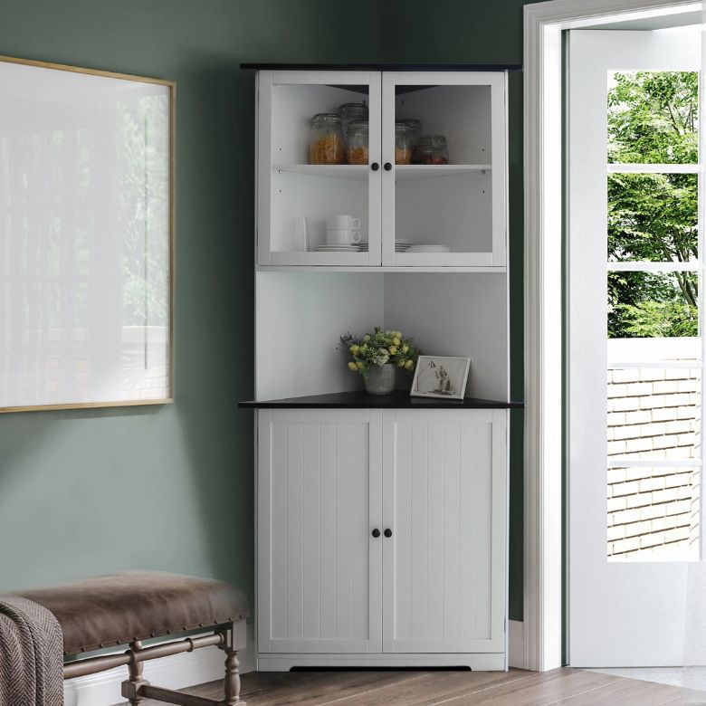 tall white wooden storage cabinet