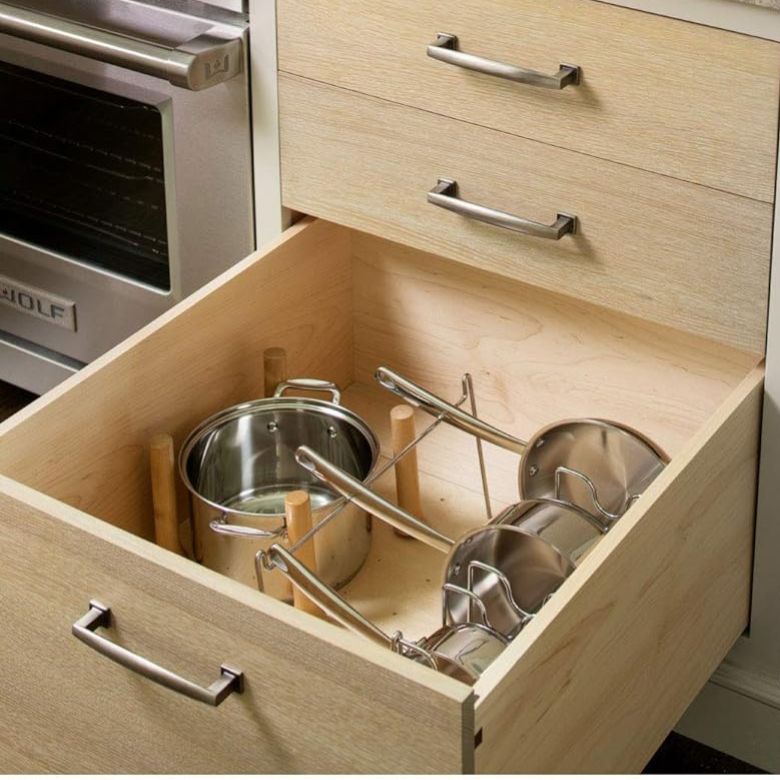 adjustable pegboard organizer for pots and pans