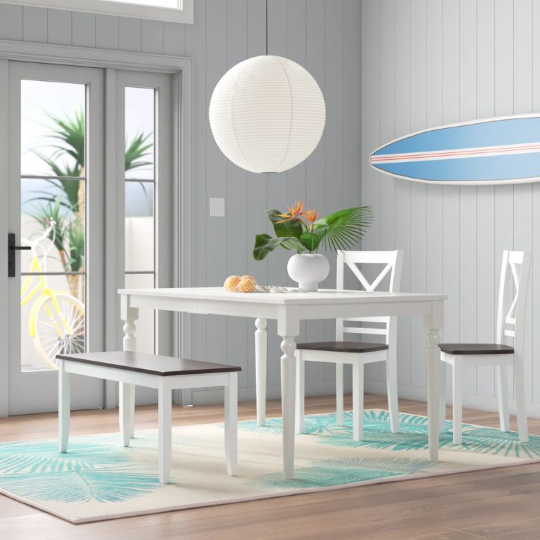 white rectangle dining table