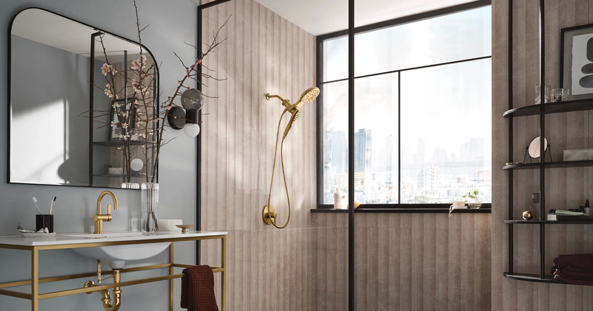 best shower heads, beautiful gold shower head in modern bathroom