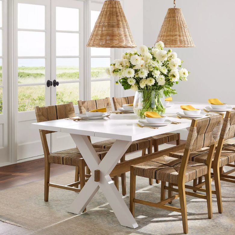 white rectangle dining table