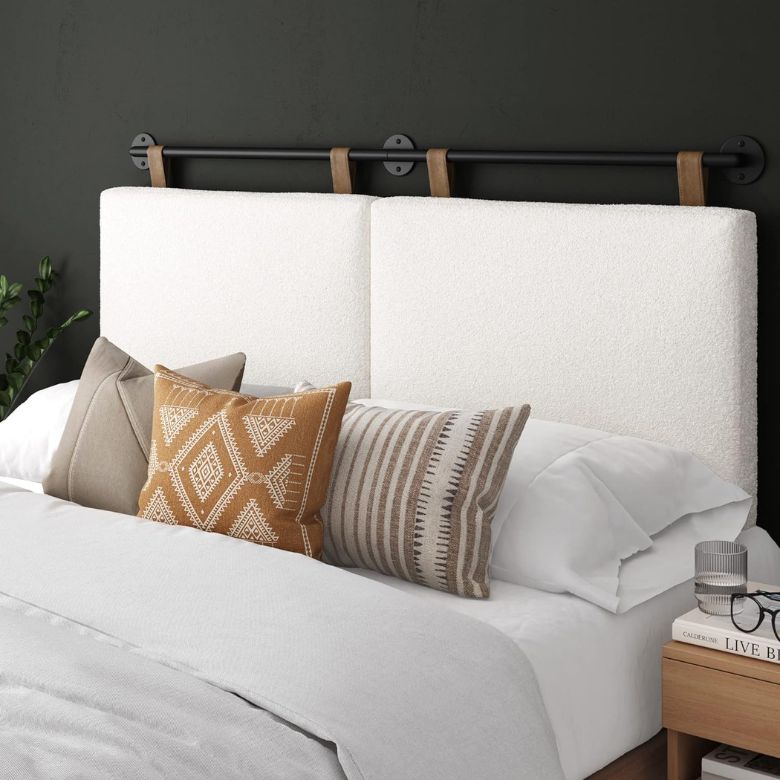 boucle wall mounted headboard