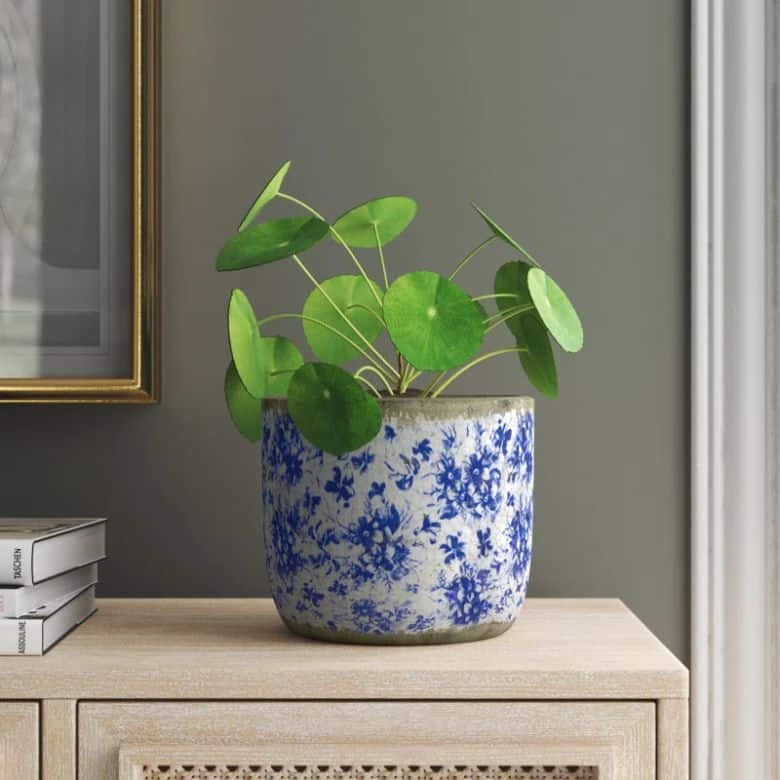 mottled white and blue planter pot