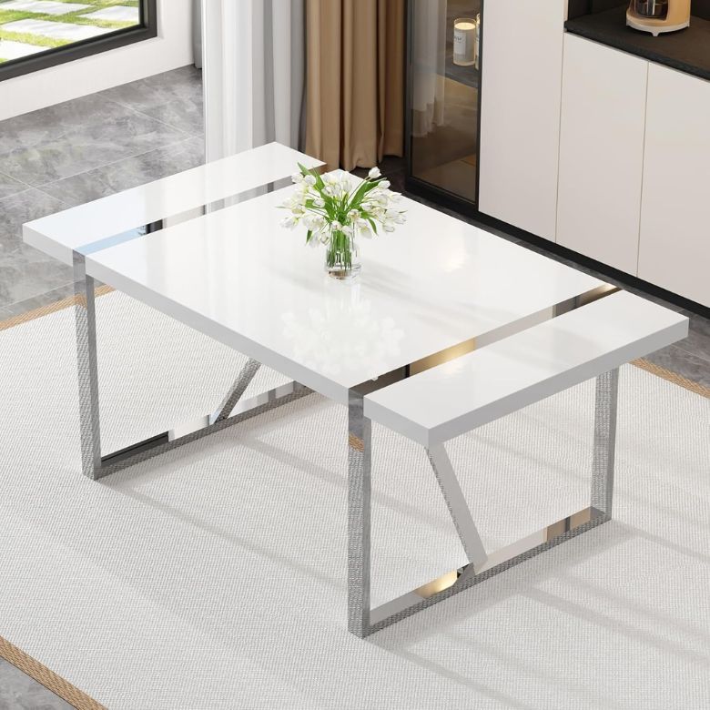 white rectangular dining table