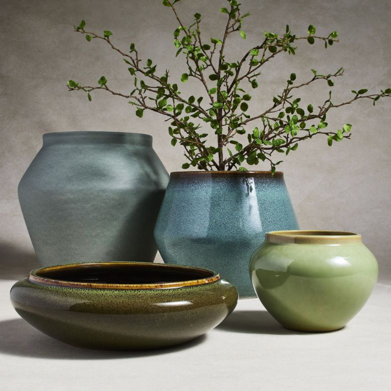 earth-toned glazed ceramic planter pots