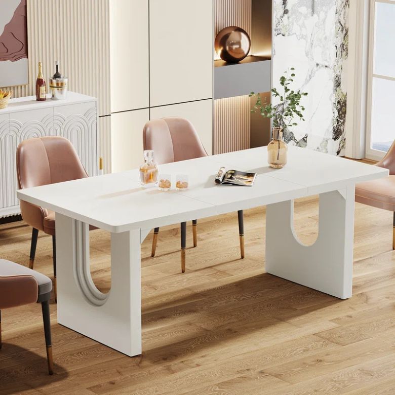 white rectangle dining table