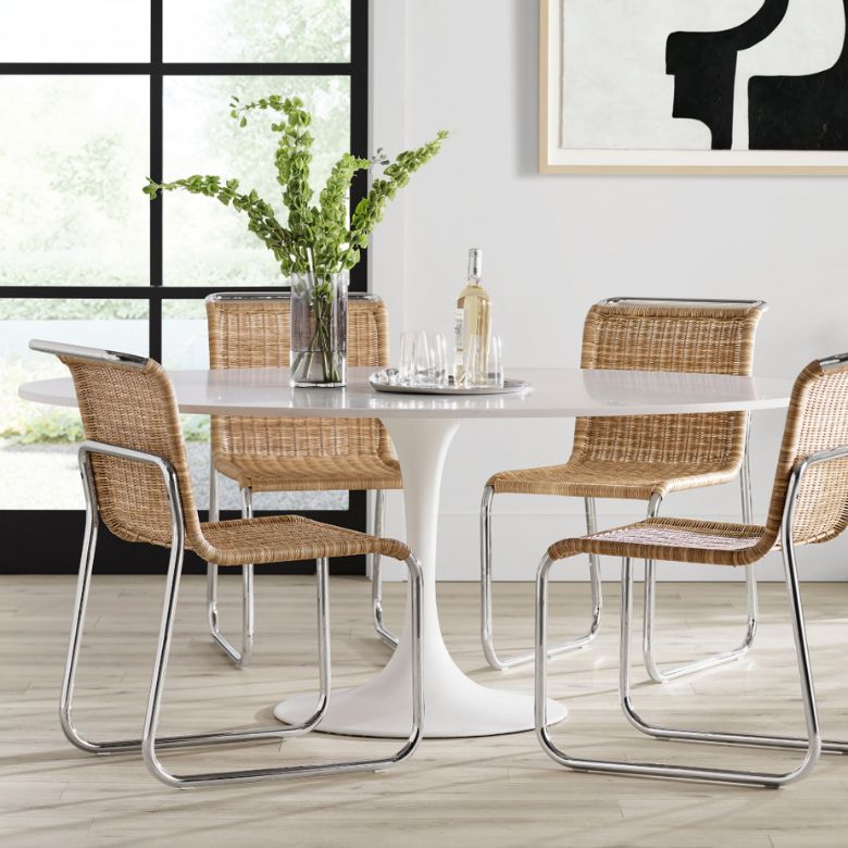 white round dining table with marble top