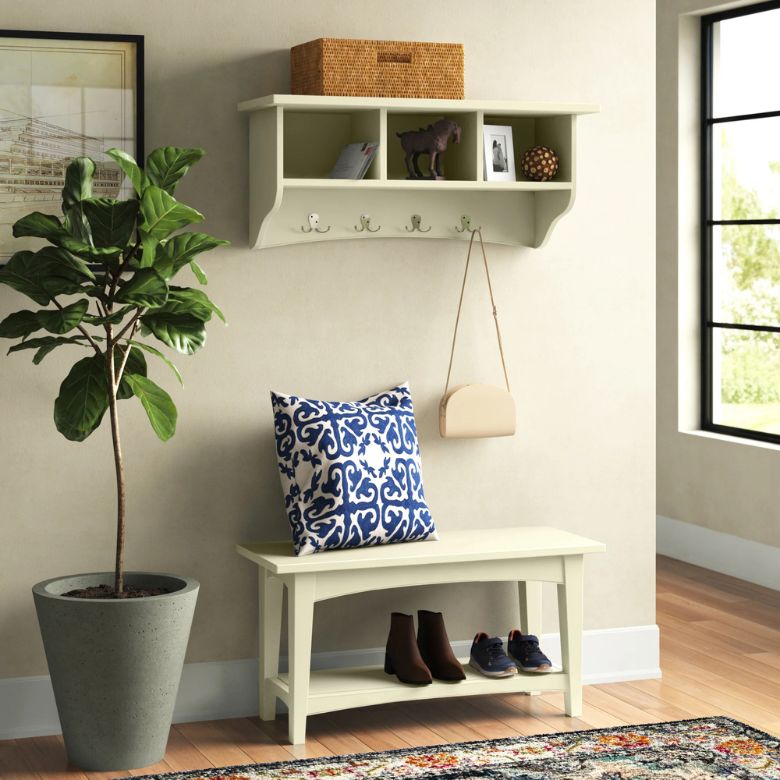wall-mounted coat hook and storage bench