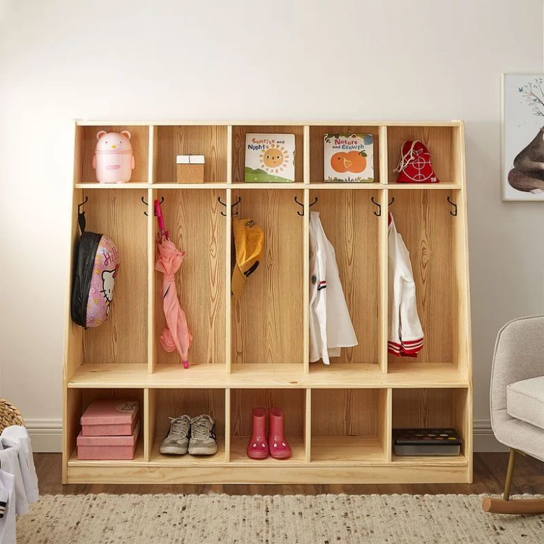 wooden entryway storage lockers