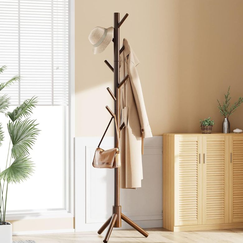 wooden standing coat rack
