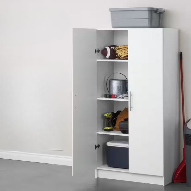 white freestanding garage cabinet