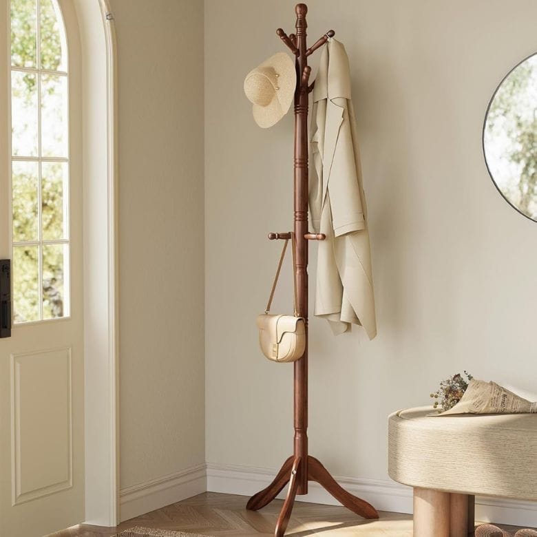 wooden standing coat rack