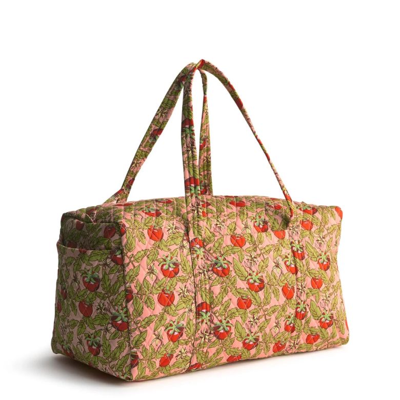 quilted duffel bag with tomato vine print