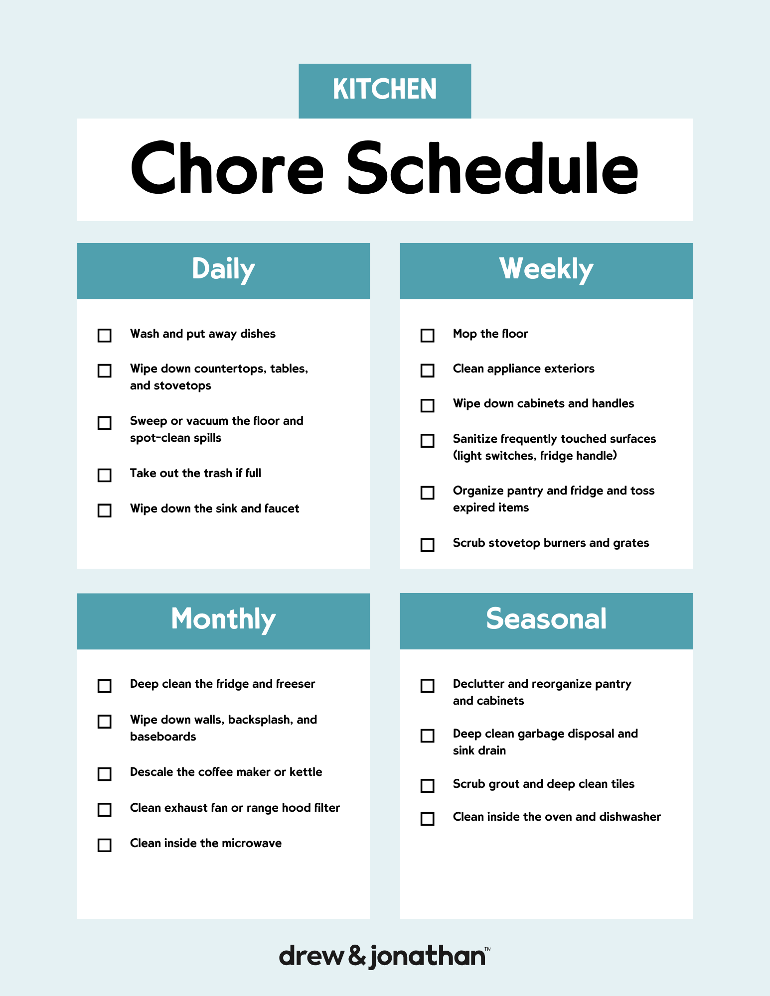 kitchen printable chore chart