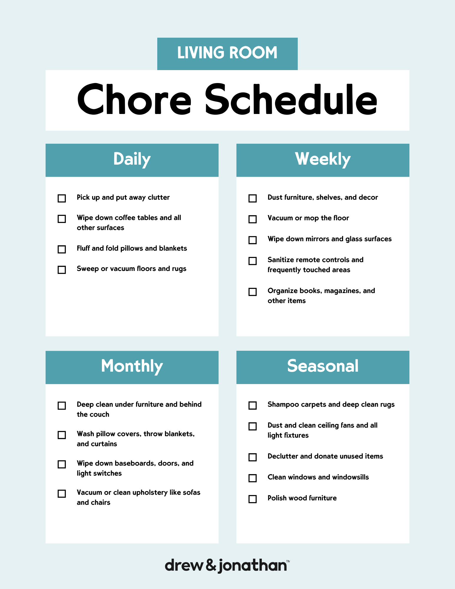 printable living room chore chart