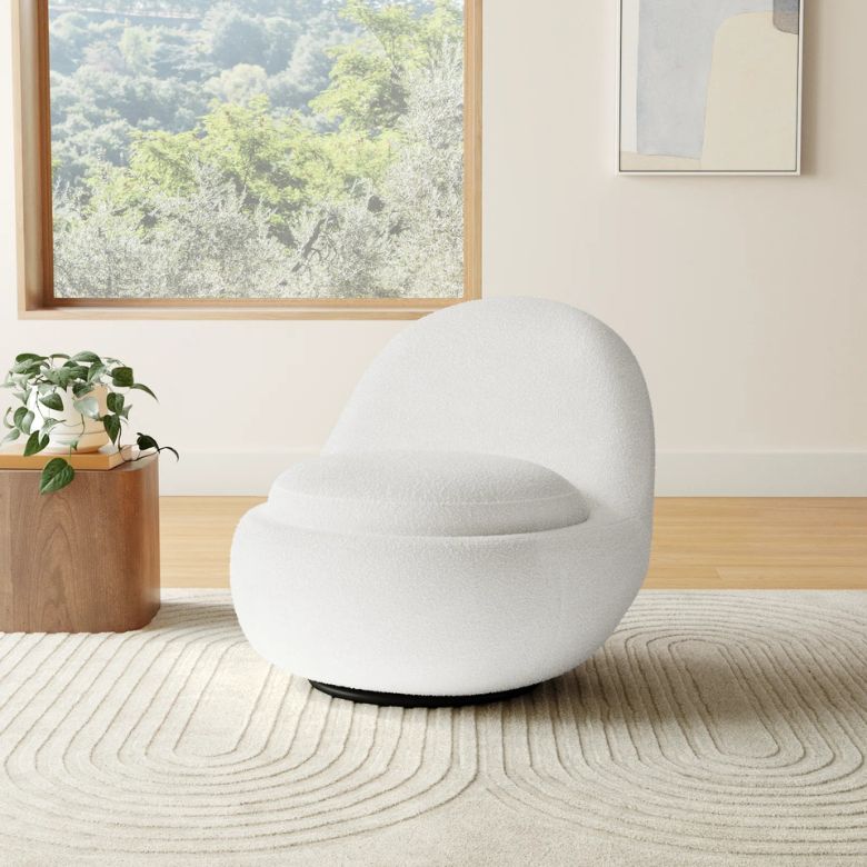 white boucle armless accent chair