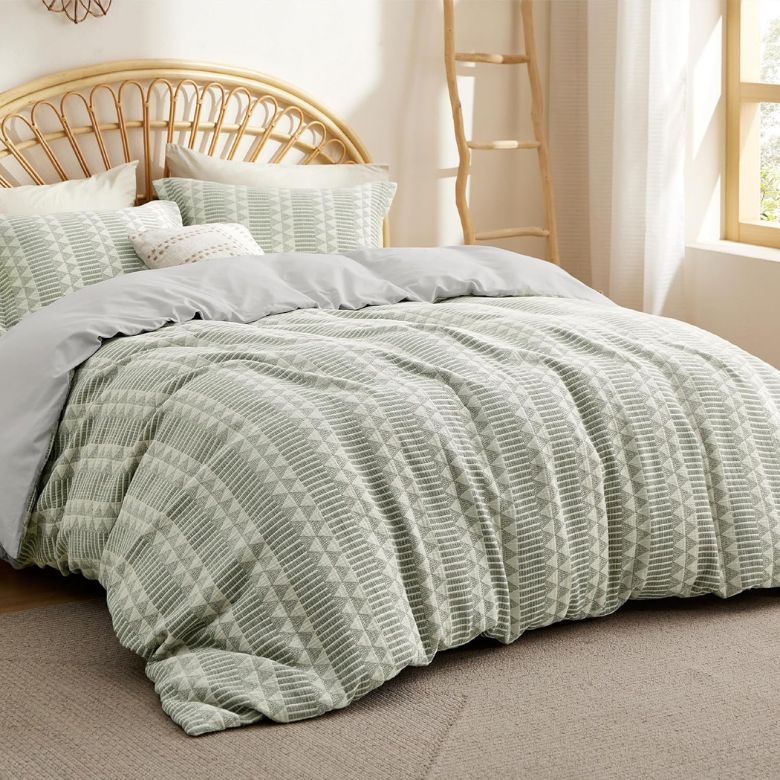 light green and white jacquard boho duvet cover