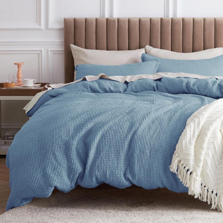 blue-grey waffle weave duvet dover