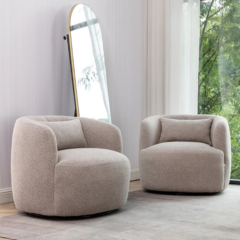 taupe boucle upholstered accent chair set of 2