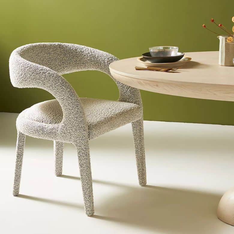white boucle dining chair