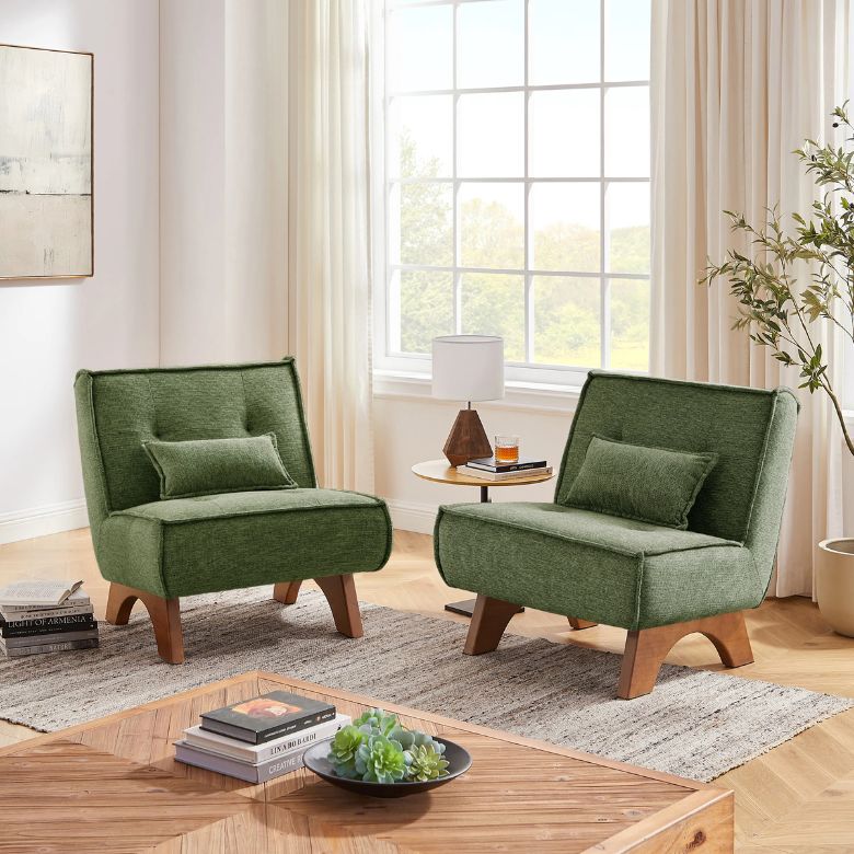 green boucle square armless accent chair set of 2