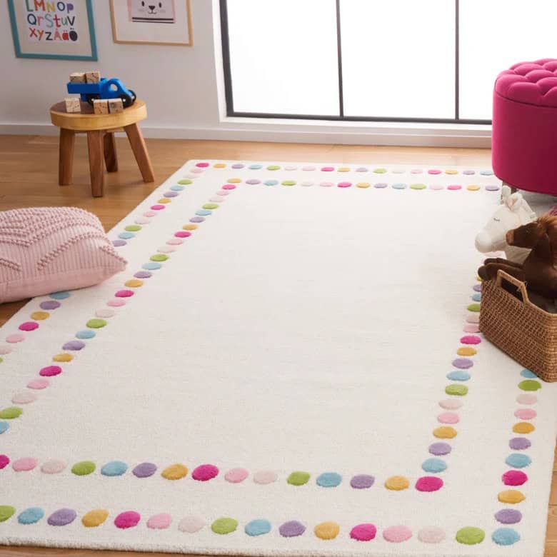 Lowman Polka Dots Hand Tufted Wool/Cotton in Ivory/Pink Area Rug