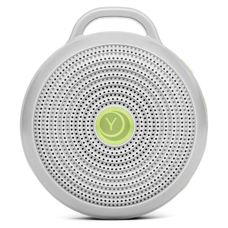 small white circular portable sound machine