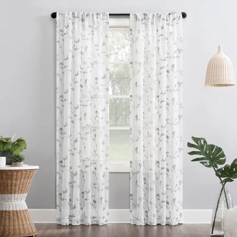 white micro-floral sheer curtains