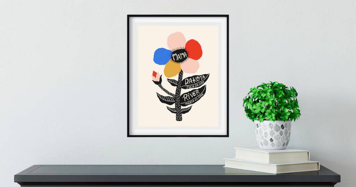best mother's day gifts from etsy, custom frame with flower and children's names