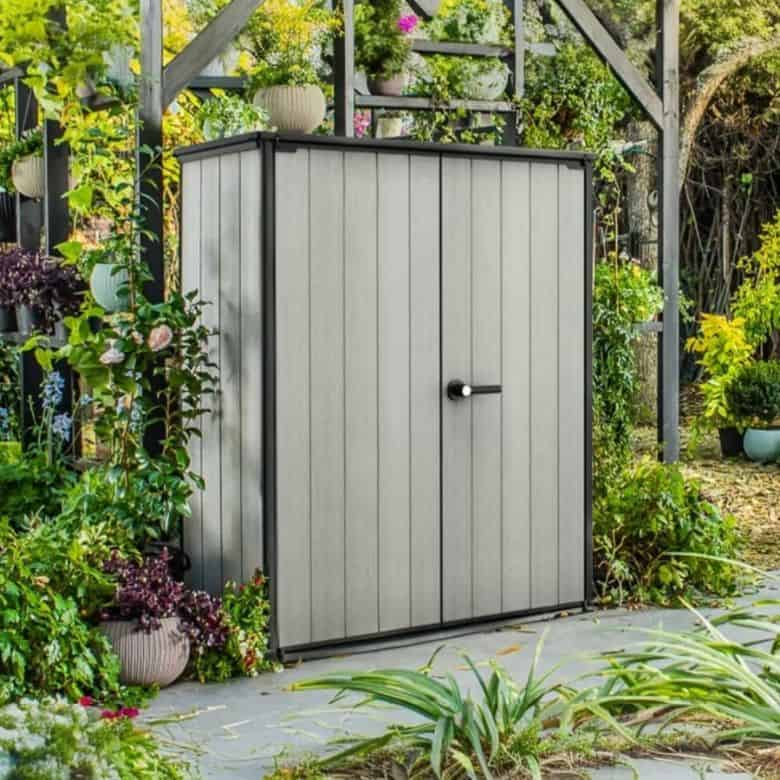 Tall Resin Outdoor Storage Shed with Shelving