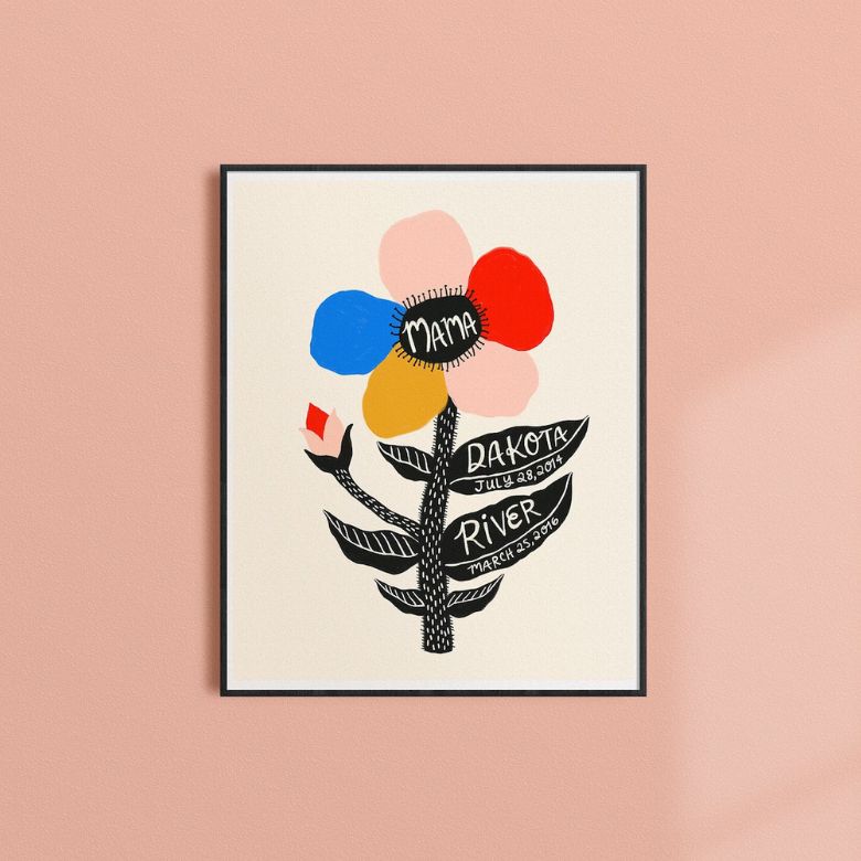 flower wall art print with kids' names on petals