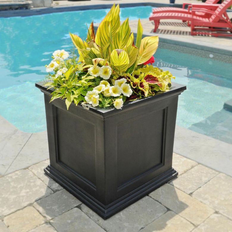 black square outdoor planter
