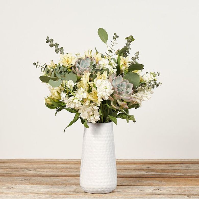 bouquet of alstroemerias, eucalyptus and succulents